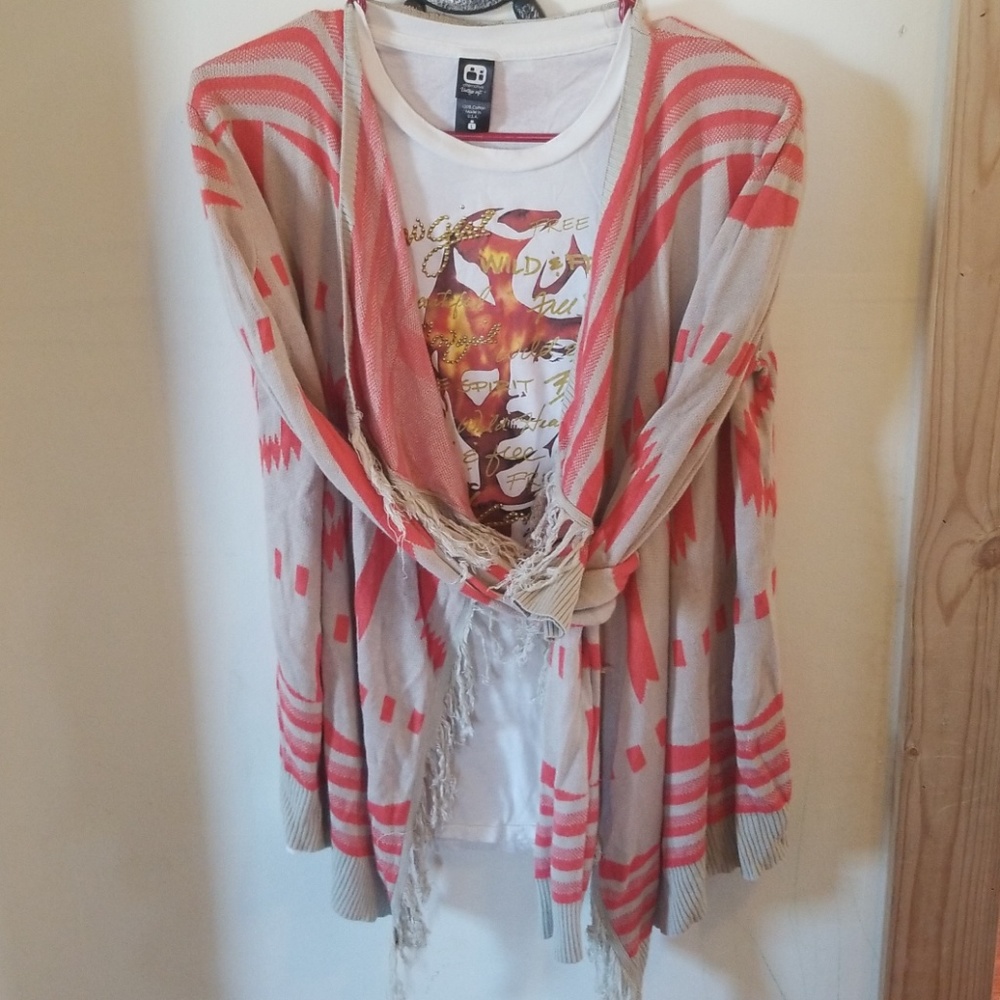 Fringe shawl collar sweater